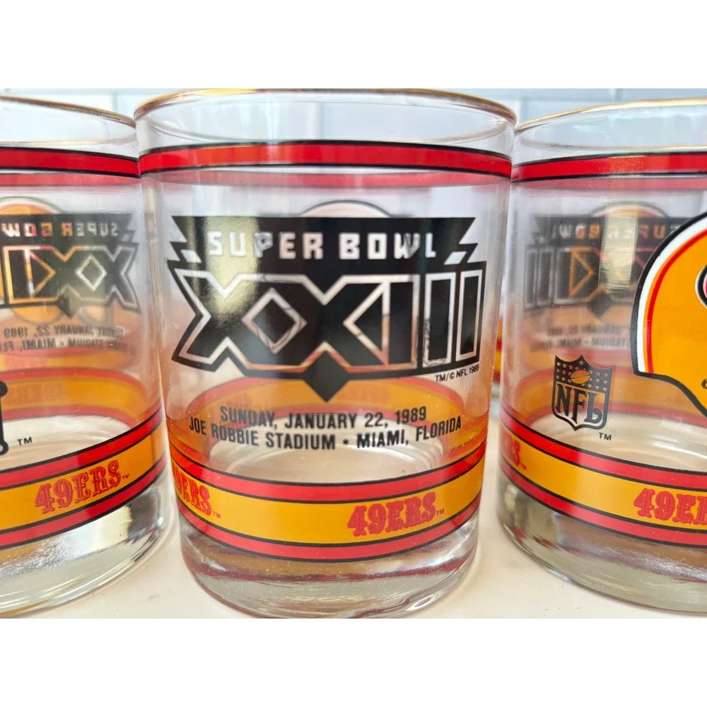 Vintage San Francisco 49ers Super‎ Bowl XXIII Glasses Set of 6 1989 NFL Miami